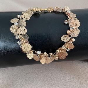 Sequin & Stone Embroidered Gold Plated Chain Bracelet