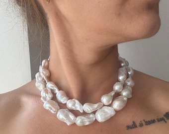 Timeless Large White Baroque Pearl Necklace - Etsy 日本