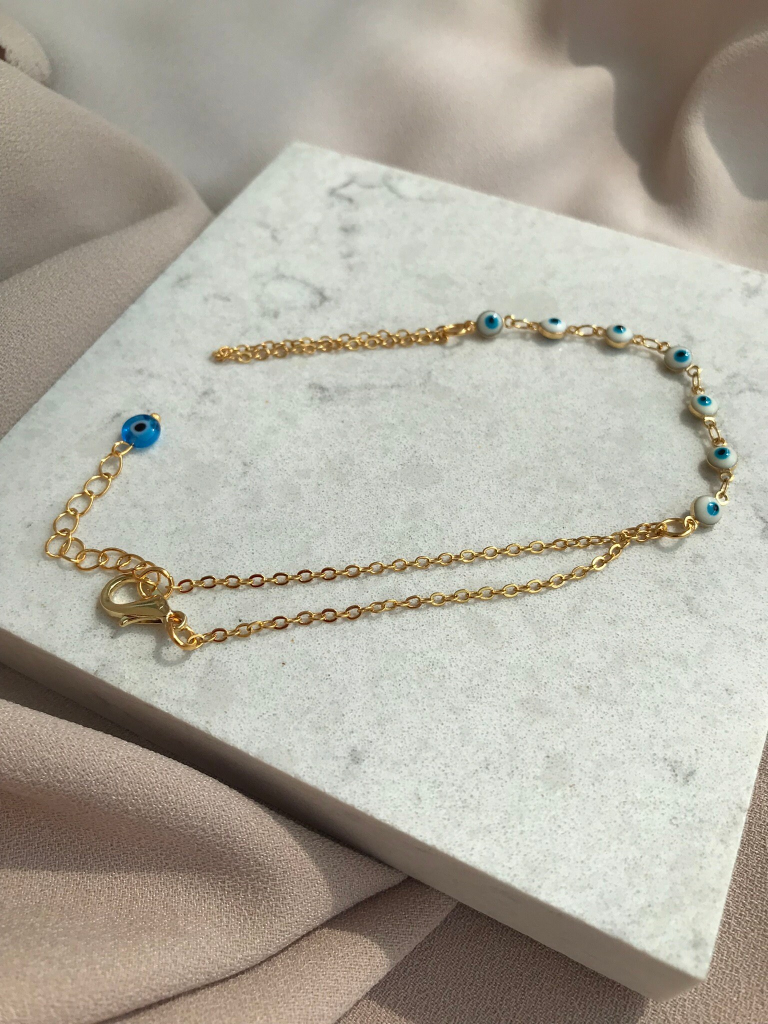 COOLSTEELANDBEYOND Bracciale Con Perline Porta Fortuna Malocchio – Zirconia Cubica, Regolabile 17-20 Cm, Ottone Rodiato - 3