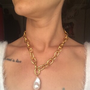 NEW! Large Chain Baroque Pearl Necklace, Baroque Pearl Design Chain ...