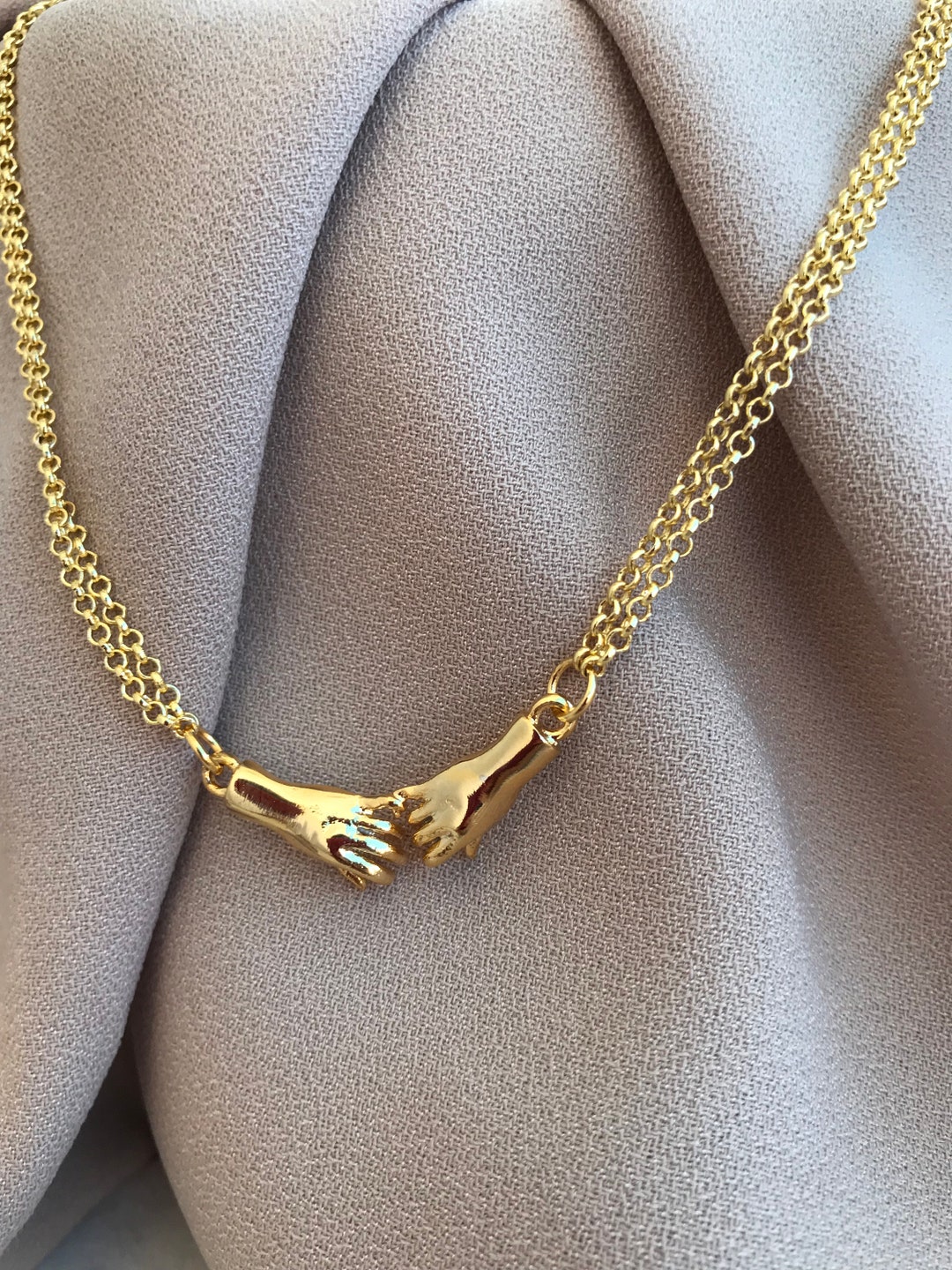 Hold My Hand Double Row Roll Chain Design Elegant Hands Necklace - Etsy