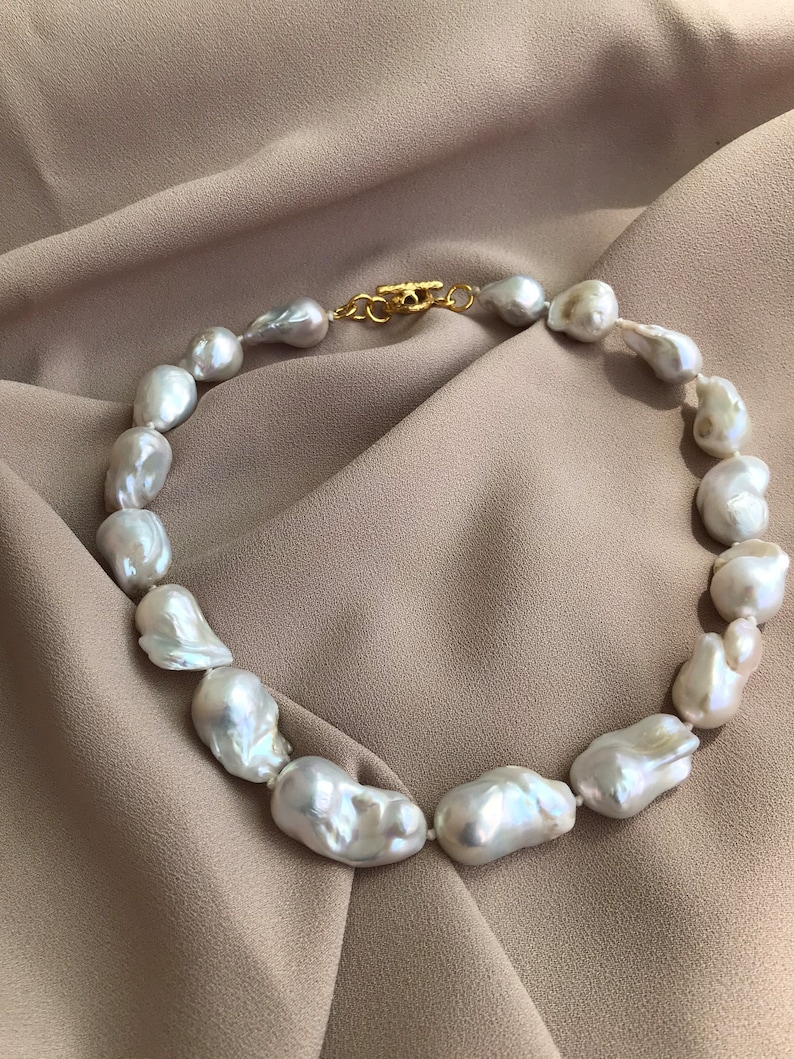 NEW Large Baroque Pearl Necklace, White Baroque Necklace, Timeless Necklace, Real Baroque Pearl Necklace, Wedding Jewelry, Bridal Necklace image 1