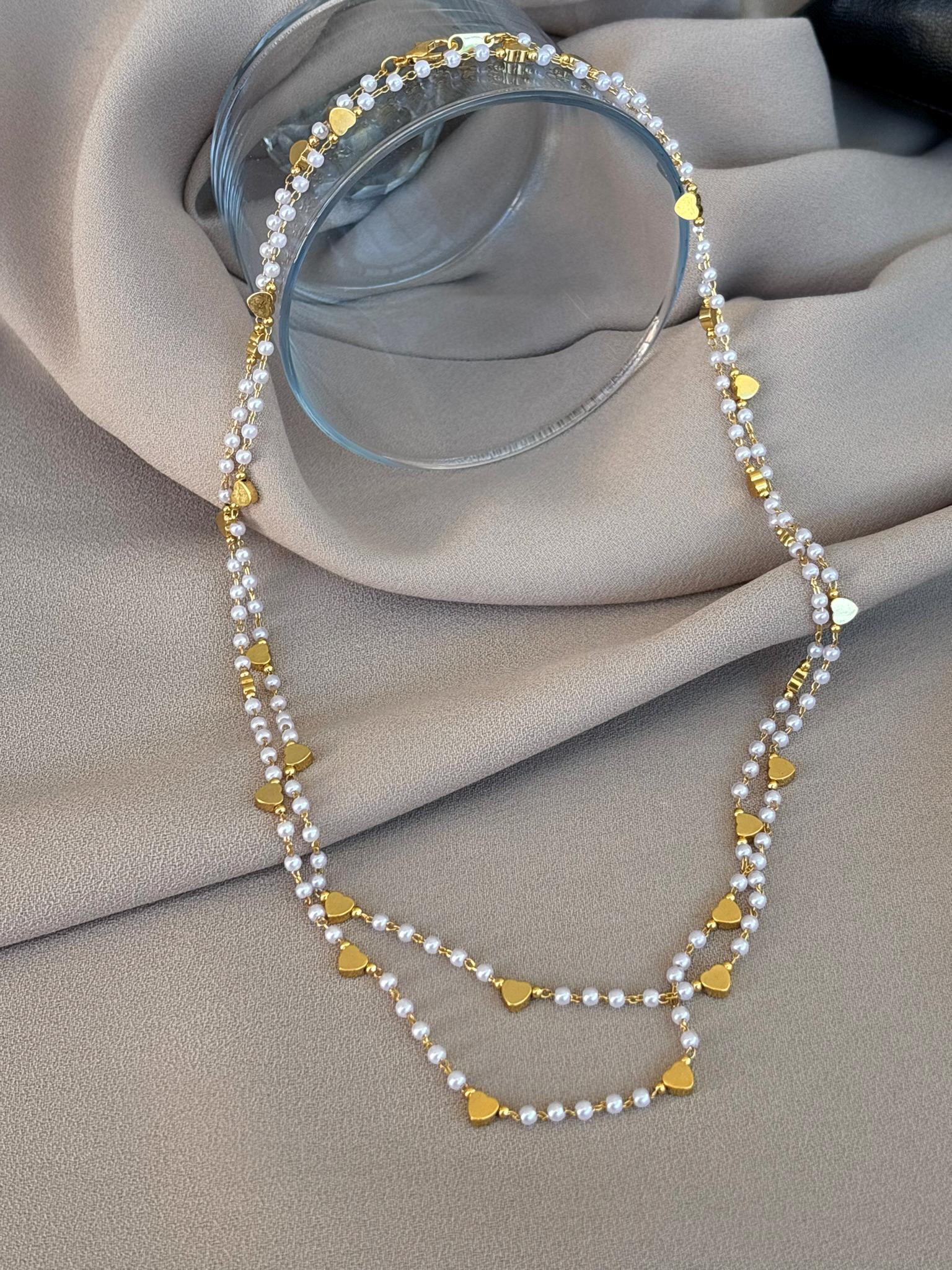 NEW ! Minimalist Pearl Necklace, Heart Pearl Knitted