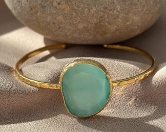 Cat's Eye Stone natuursteen gouden armband met verstelbare manchet
