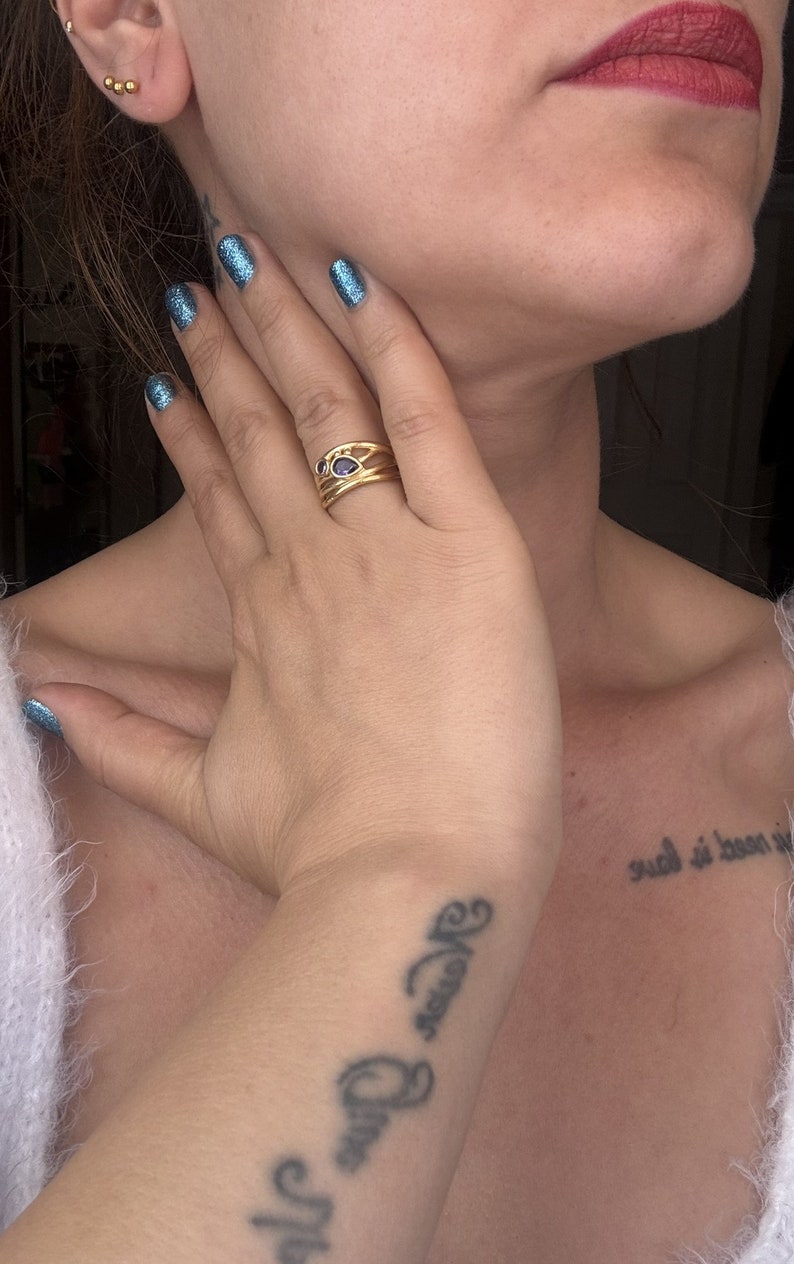 Verstellbarer Eleganter Designer Ring mit Zwei Zirkon Steinen Bild 9