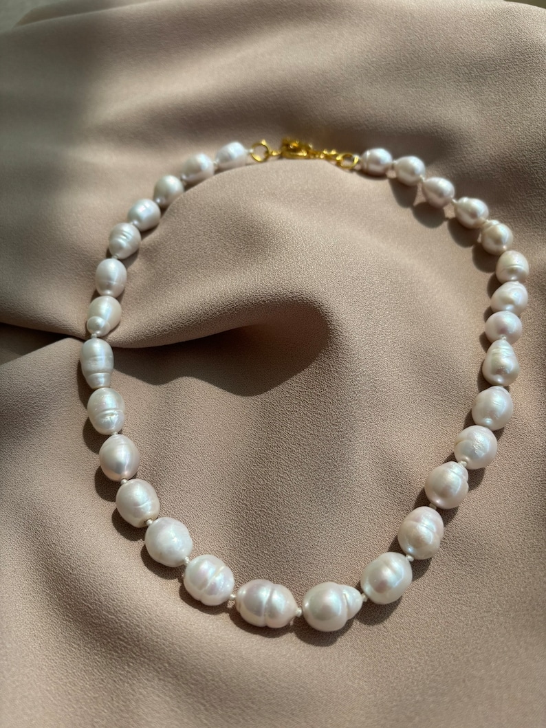 NEW Large Edison Pearl Necklace, White Baroque Necklace, Timeless ...
