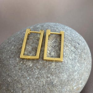 24k Shiny Gold Rectangle Earrings, Chunky Gold Rectangle Hoop Earrings, Everyday Chic, Mother Day Gift, Special Day Gifts, Gift for Her