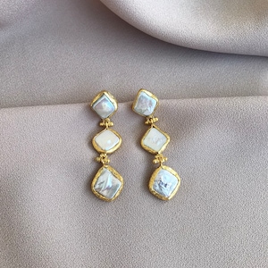 NEW ! Baroque Pearl Unique Earrings, Dangle Design Earrings, Real Pearl Gold Earrings, Bridal Earrings, Mother&#39;s Day, Special Day Gifts
