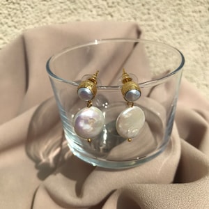 NEW! Freshwater Coin Pearl Earrings, Design Real Baroque Pearl Elegant Earrings, Bridal Jewelry, Mother&#39;s Day Gift, Special Day Gift