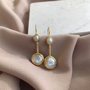 Baroque Pearl Gold Dangle Earrings: Bridal Wedding Jewelry