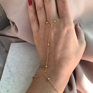 Gold Ball Chain Hand Bracelet: Boho Body Jewelry