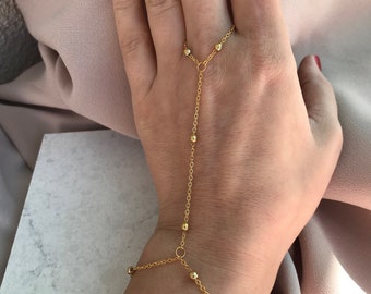 Ball Chain Gold Hand Chain, Designer Bracelet, Boho Hand Bangle, Bead Chain, Hand Accessory, Body Jewelry, Mother Day Gift,Special Day Gift
