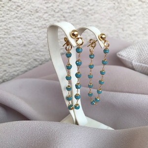 Orecchini con catena in turchese blu e pietra naturale, orecchini in turchese dorato, orecchini in pietra naturale, regalo per la festa della mamma, regali speciali, regalo per lei