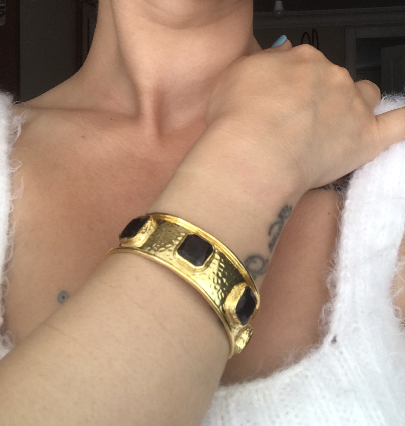 Bracciale In Pietra Naturale Occhio Di Gatto Con Sole E Luna – Placcato Oro 18K, Regolabile, Regalo Per Donna