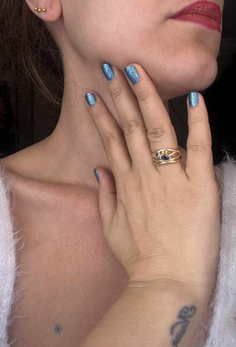 Verstellbarer Eleganter Designer Ring mit Zwei Zirkon Steinen Bild 7