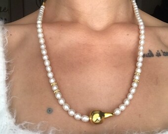 Genuine Gold Baroque Pearl Design Chain Necklace
