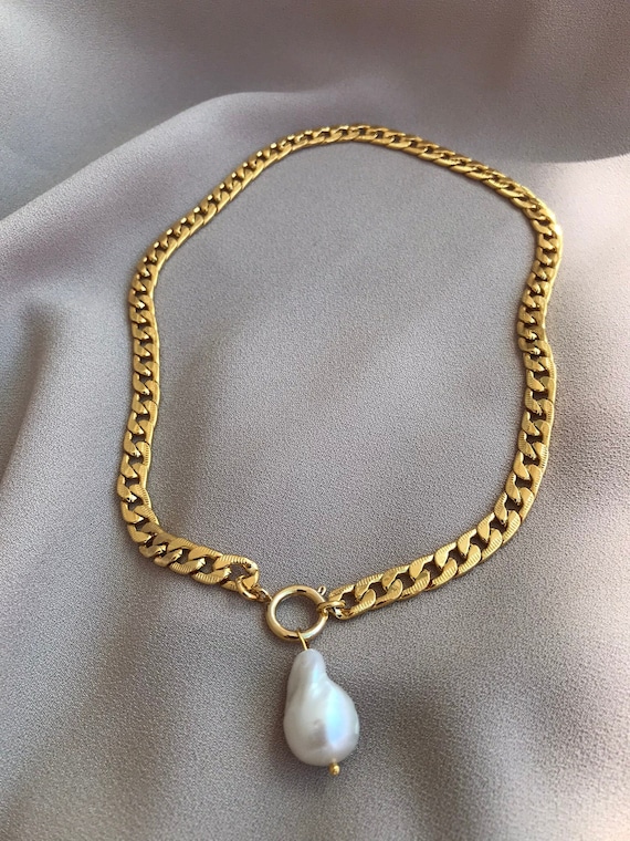 NEW! Retro Chain Baroque Pearl Necklace, Baroque Pearl