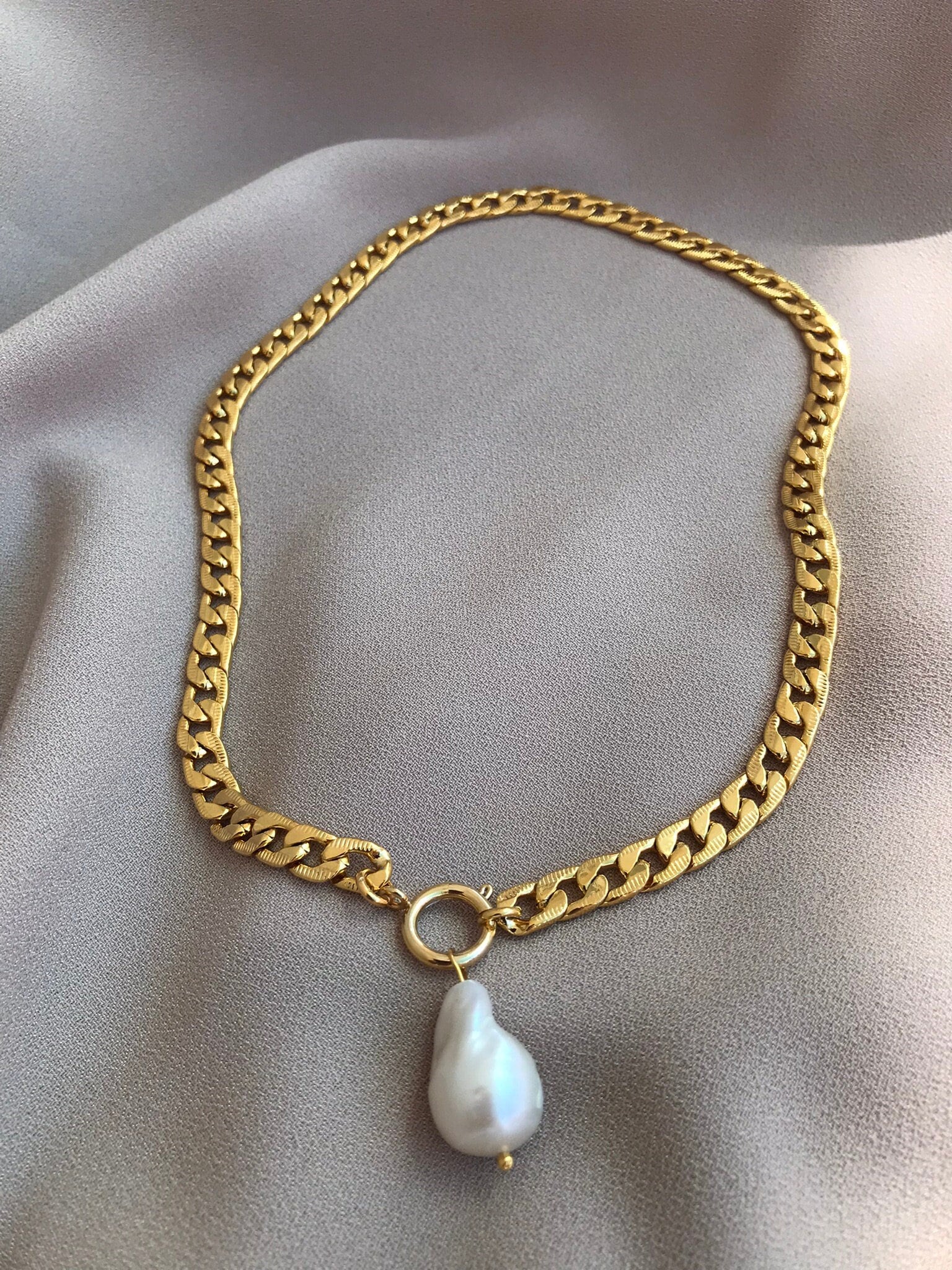 NEW! Retro Chain Baroque Pearl Necklace, Baroque Pearl