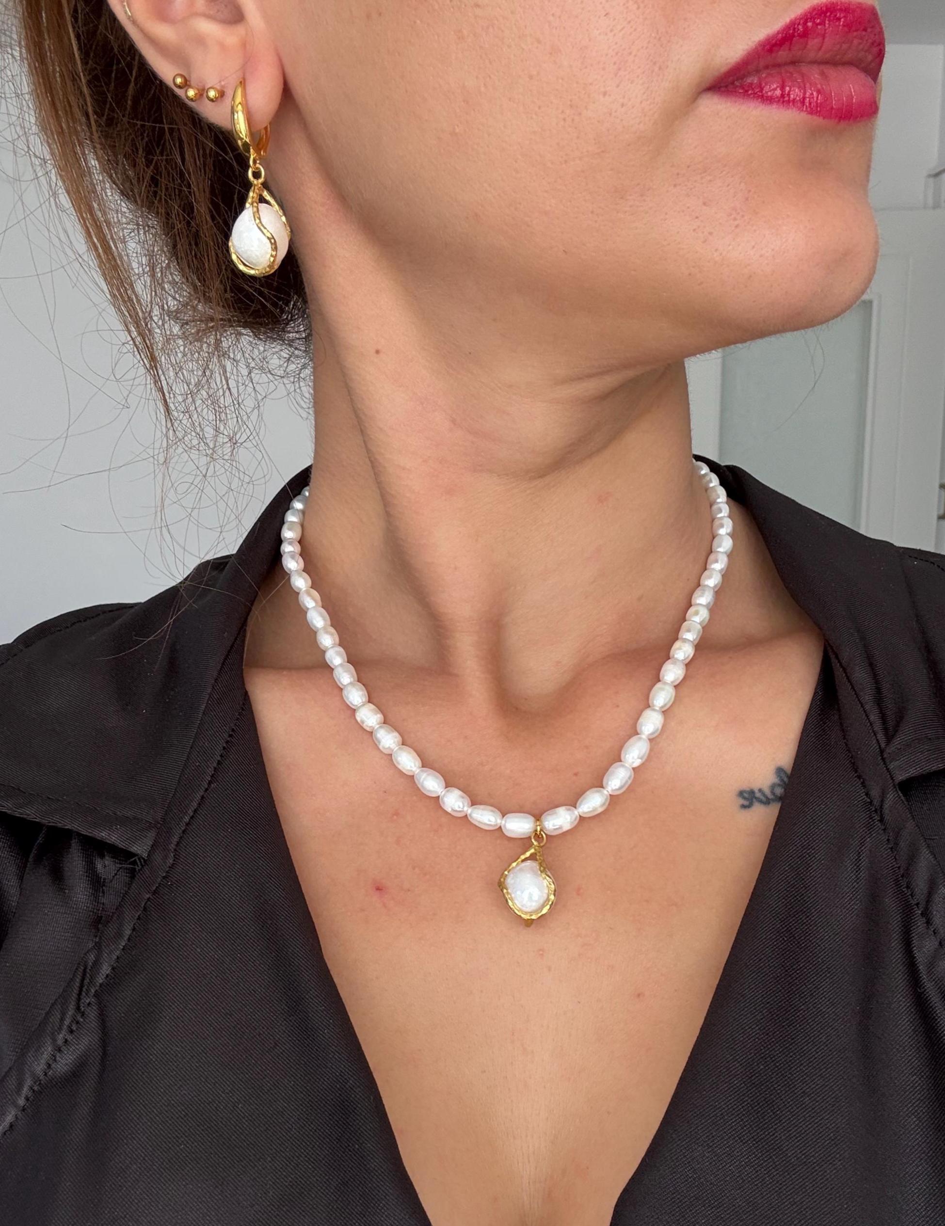 Collier Perle de culture baroque Plaqué Or | Papouasie | Gemmes