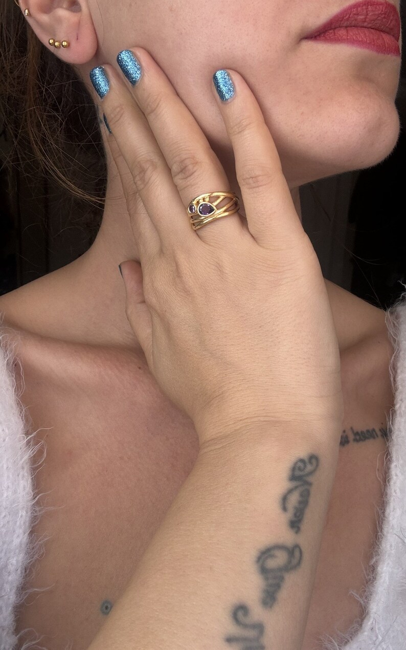 Verstellbarer Eleganter Designer Ring mit Zwei Zirkon Steinen Bild 6