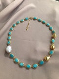 Blue Turquoise Baroque Pearl Gold Handmade Combination Necklace