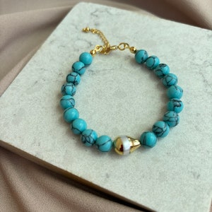 NEW ! Special Design Blue Turquoise Baroque Pearl Combination Bracelet, Natural Stone Bracelet, Stylish Turquoise Bracelet, Mother Gift