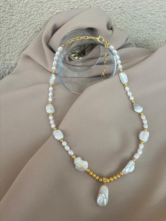 Handmade Gold-plated Baroque Pearl Necklace - Etsy