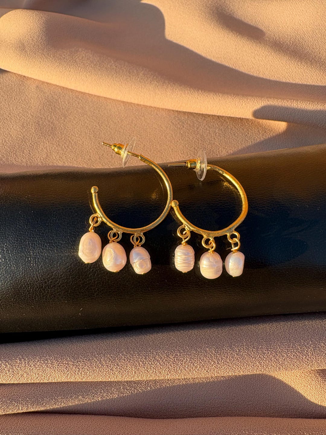 Natural Three Pearl Dangling Hoop Design Unique Earrings - Etsy