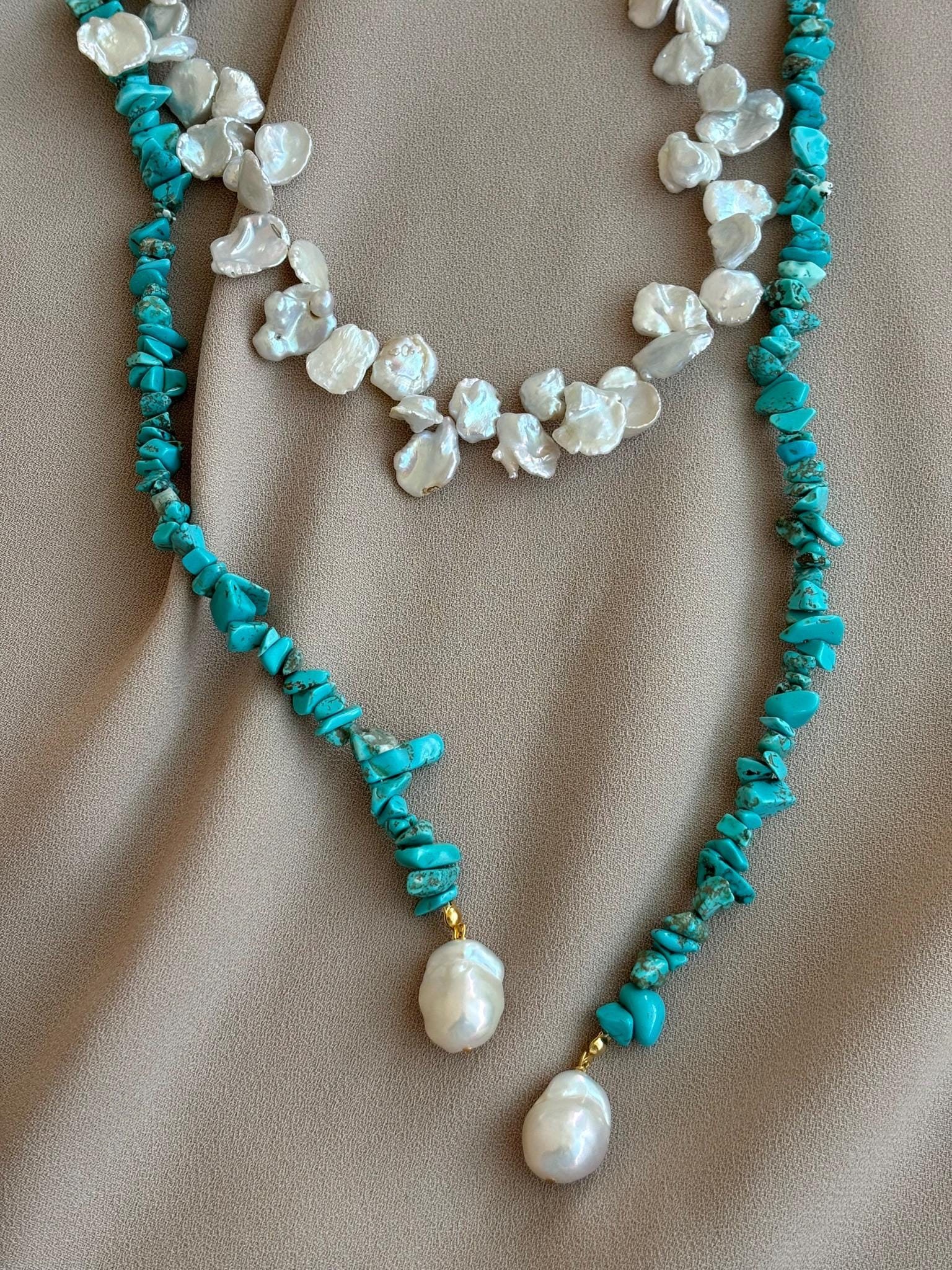カスタムデザインのターコイズストーンリーフバロックパール