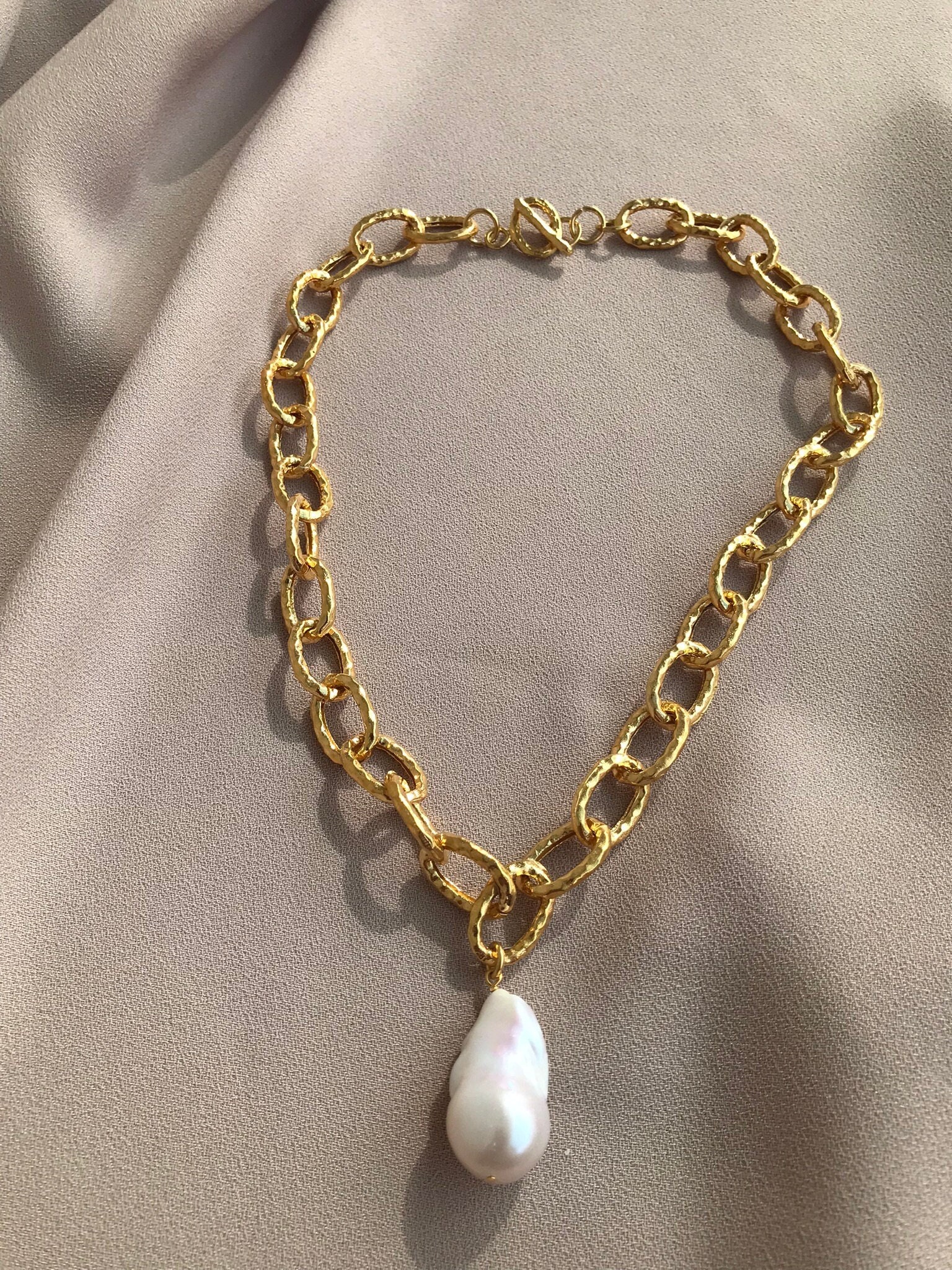 NEW! Large Chain Baroque Pearl Necklace, Baroque Pearl