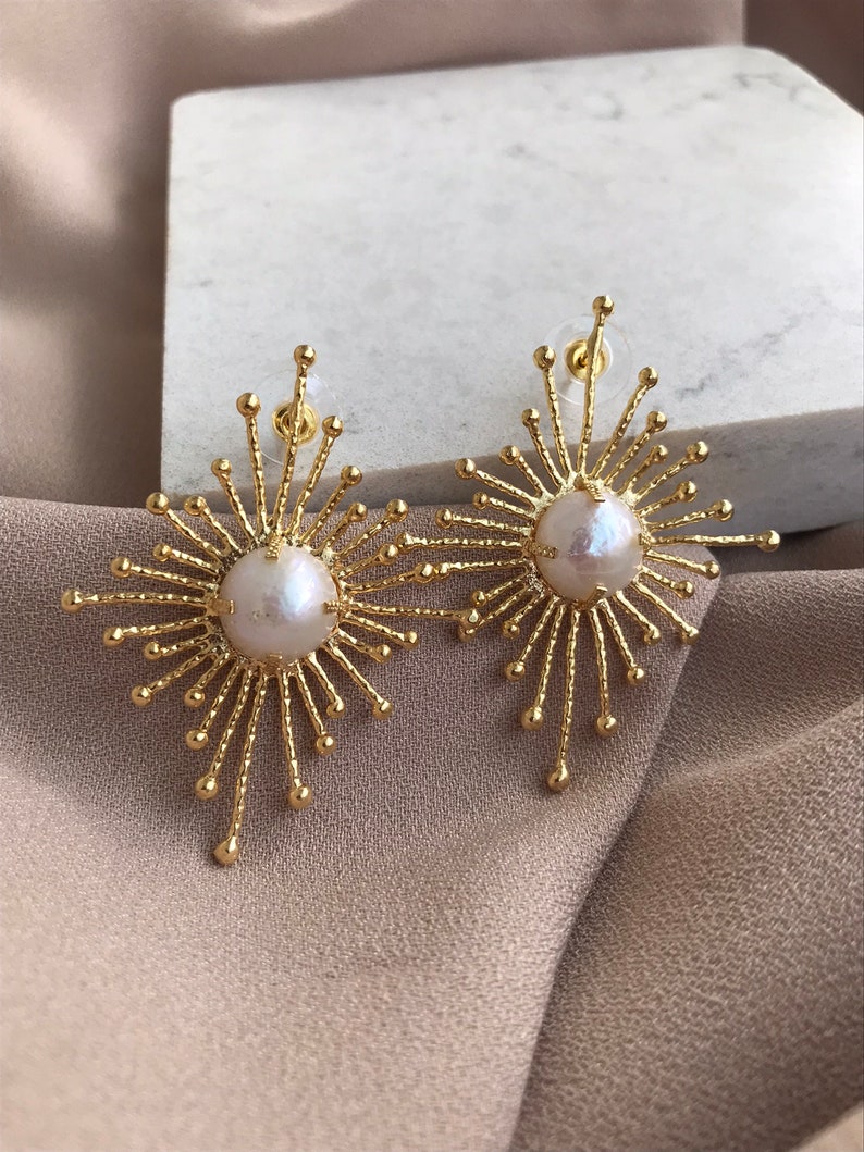 NEW Baroque Pearl Unique Earrings North Star Design Earrings - Etsy