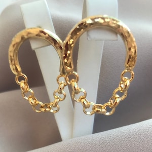 24k Gold Plated Semicircle Chain Earrings: Elegant Brass Hoops
