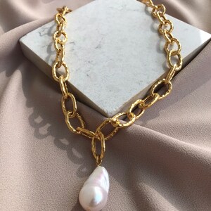 NEW! Large Chain Baroque Pearl Necklace, Baroque Pearl Design Chain ...