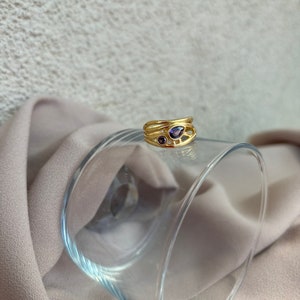 Verstellbarer Eleganter Designer Ring mit Zwei Zirkon Steinen Bild 2