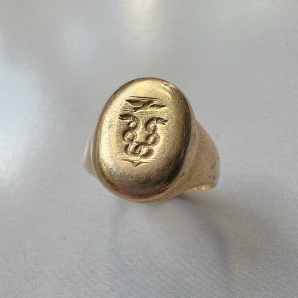 Antique 18K gold snakes eagle signet ring, Victorian intaglio ring seal ring stackable plein gold birthday ring anniversary ring men's ring