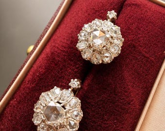 Victorian era 18K gold 3.5ct rose cut diamond earrings