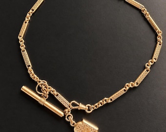 French Antique Victorian era 19.3g 18K Gold Watch Chain with Locket