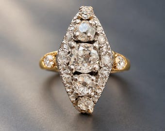 Antique 18K gold 0.75 Carat Old mine cut Diamond Ring Victorian era french work