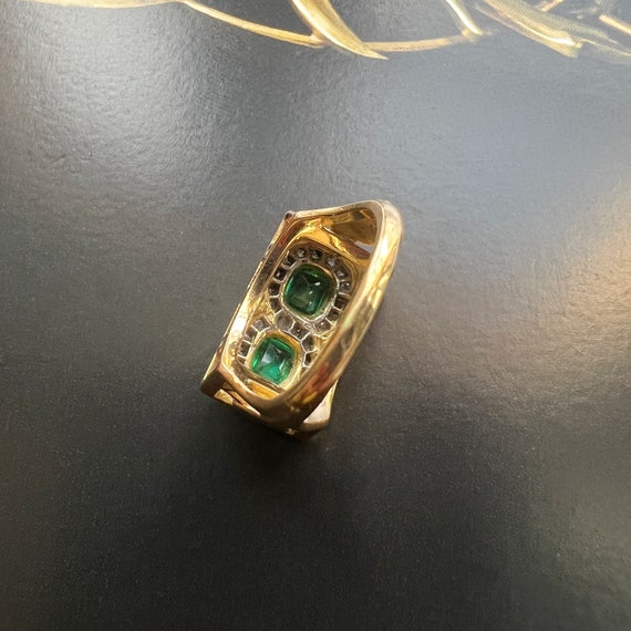 Retro 18K gold emerald and diamond French tank ri… - image 9