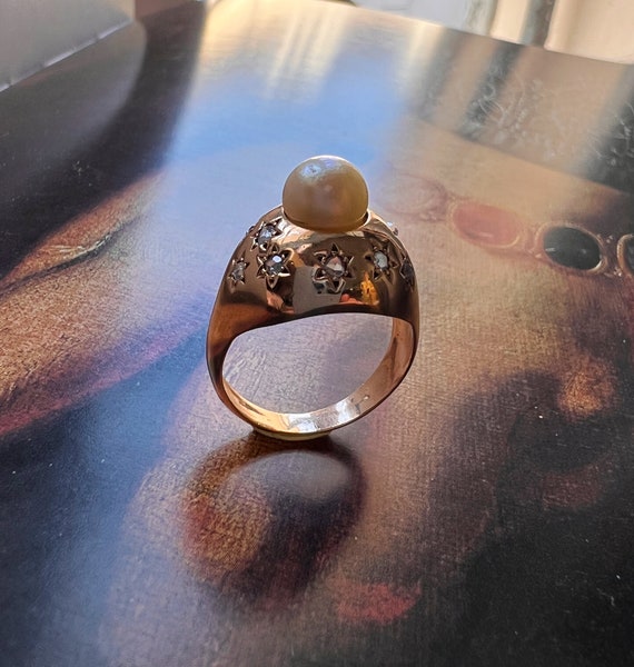Vintage 18K gold star diamond pearl cocktail ring… - image 9