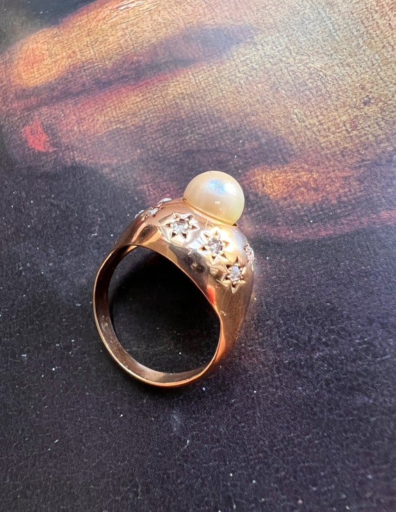 Vintage 18K gold star diamond pearl cocktail ring… - image 7