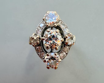 French vintage platinum old mine cut diamond cluster ring