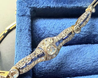 French Art Deco era Platinum diamond blue sapphire bracelet