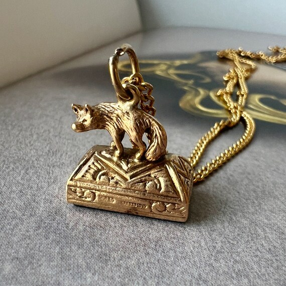 Antique 9K gold bloodstone fox fob pendant, Victo… - image 3