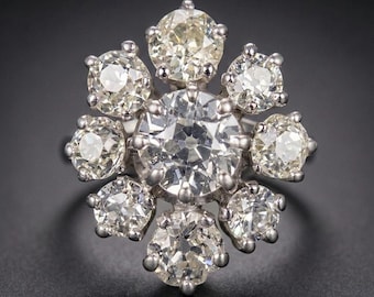 Vintage 18K Gold 2.95cts Old Mine Cut Diamond Cluster flower Ring