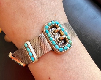 Antique turquoise vermeil belt bracelet | Belt buckle bracelet | Victorian turquoise bracelet | Silver Buckle bracelet | Turquoise bracelet