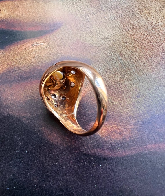 Vintage 18K gold star diamond pearl cocktail ring… - image 3