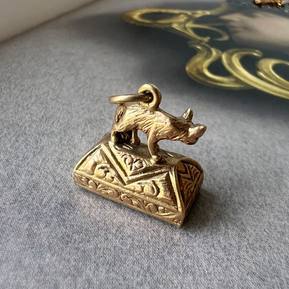 Antique 9K gold bloodstone fox fob pendant, Victo… - image 8