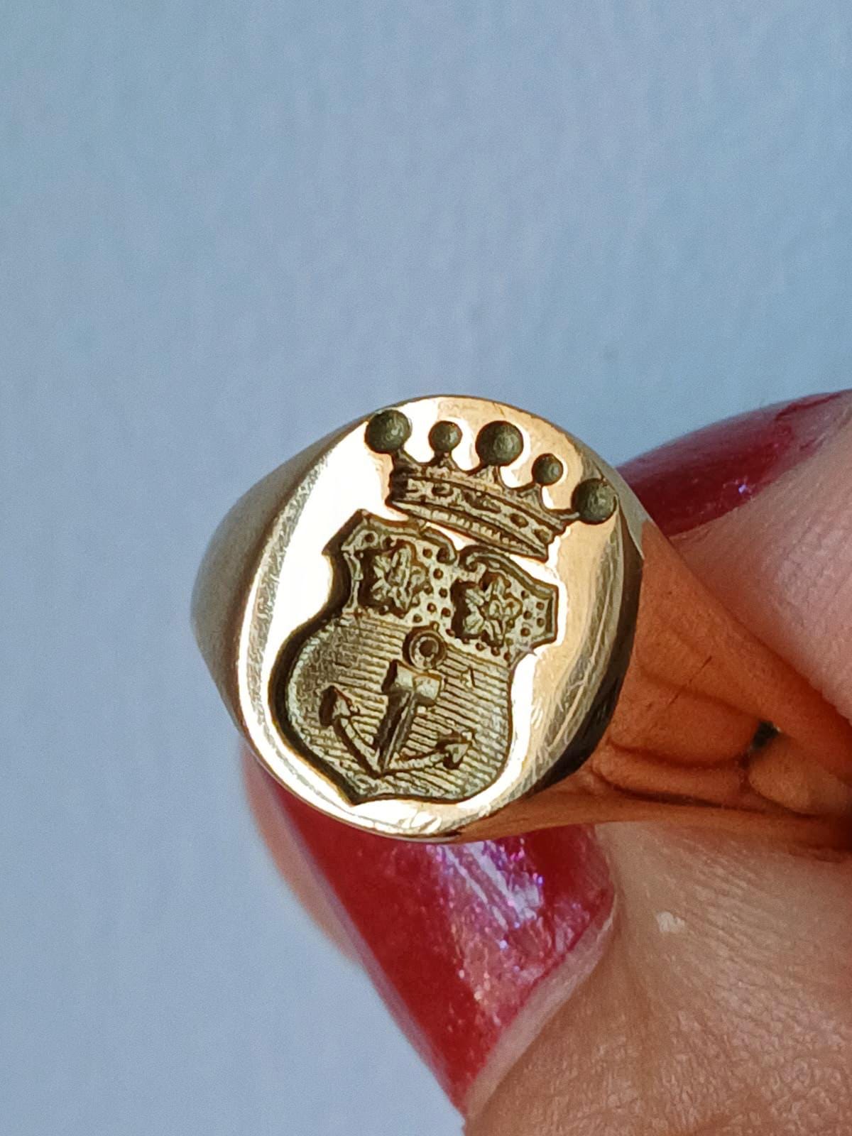 Bague Chevalière Ancienne Française En Or 18k Sertie D'un Diamant - Taille 62 - Occasion