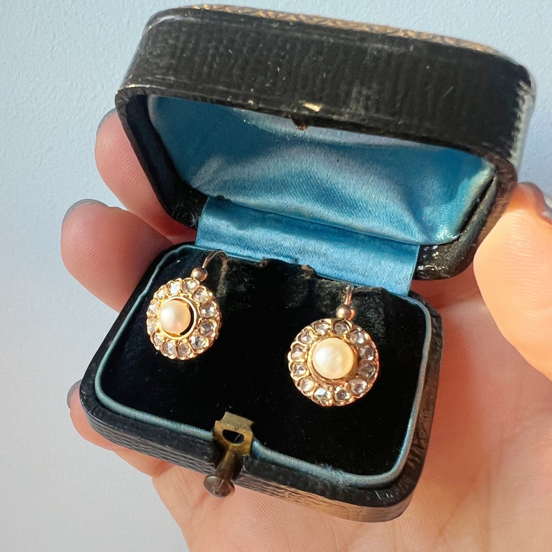 Boucles D'oreilles Dormeuses Antique Or 18k Et Jais - Circa 1900, Style Napoléon III, Occasion